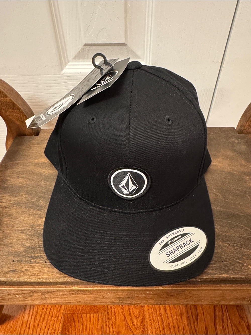 NWT- Volcom Black Snapback Cap with White Stone Emblem